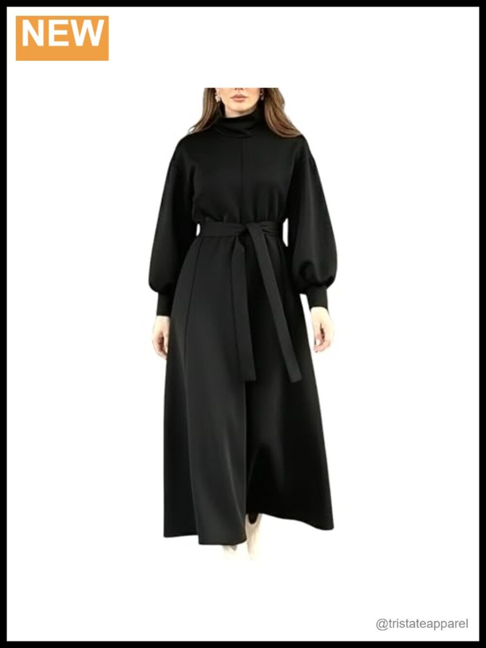 istanbul styles Women’s Winter Long Dress with Belt – High Neck Modest Long